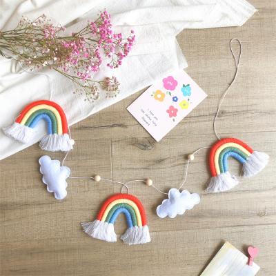 China 100% New Arrival Fashion Handmade Bohemian Rainbow Clouds Wooden Bead Wall Hanging Kids Room Decorations for sale