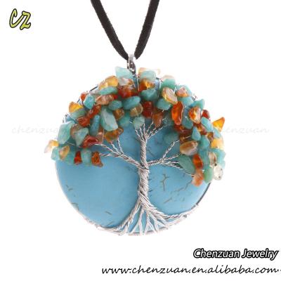 China ALLOY Tree Of Life Series Hot Selling Blue Stone Necklaces Style Natural Turquoise Chakra Stone Necklace for sale