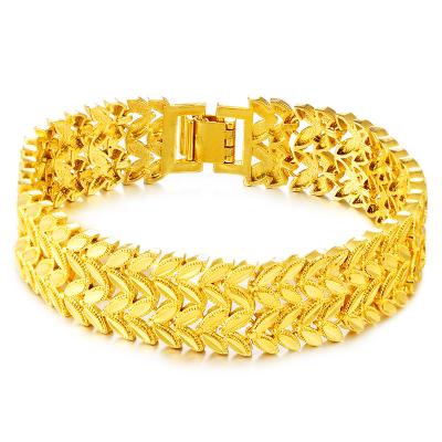 China Environmentally Friendly Classic Carving Wrist Chain Link Bracelet Gold Bangle Men for sale