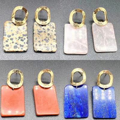 China New Fashion Environmental Friendly Handmade Natural Geometric Rectangle Powder Drop Crystal Stone Earrings For Women for sale