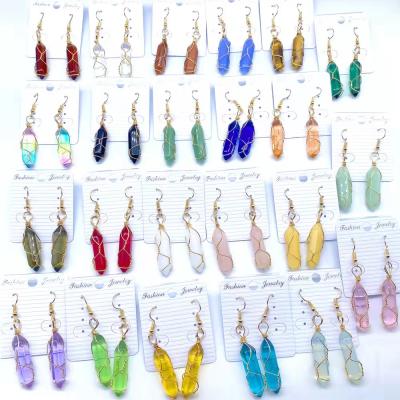 China Wholesale Geometric Women Crystal Hexagon Earrings Natural Turquoise Nature Stone Hook Earrings Factory Environmental Friendly for sale