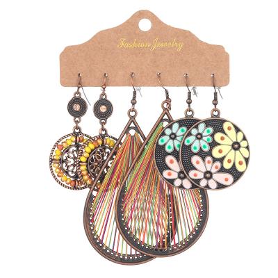 China Hot Sale Environmentally Friendly Vintage Jewelry Statement Bohemian Tassel And Sunshine Zinc Alloy Earring Sets For Women for sale