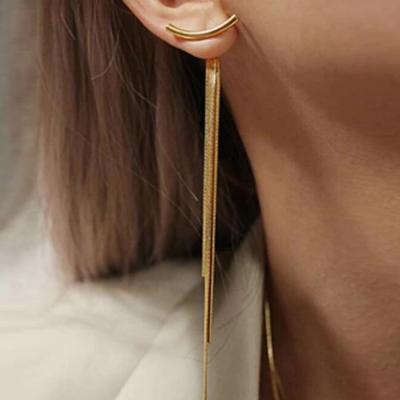 China New Arrival Trendy Fashion Vintage 18K Gold Plated Big Long Snake Chain Tassel Earrings For Women for sale