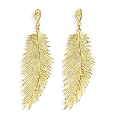 China New Arrival Women Jewelry Trendy Gold Plated Statement Leaf Feather Stud Earrings Large Wholesale for sale