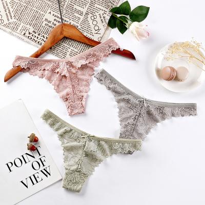 China Ladies Breathable Panties Lace Up Women Panties Sexy Hollow Waist Breathable Lace Thong for sale