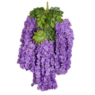 China Hotel .restaurant .banquet. Wedding Plastic Indoor Purple Ceiling Vine Artificial Wisteria Vine Flower String Flower Hanging Artificial Flower for sale