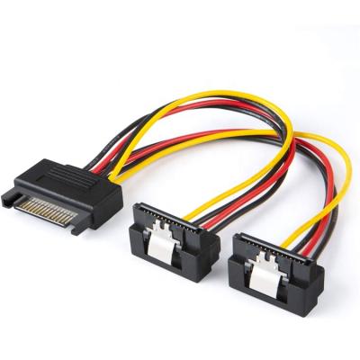 China SATA Y Cable 15cm SATA 15 Pin Male to 2xSATA 15 Female Pin 90 Degree Power Splitter Cable for sale