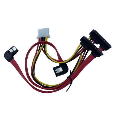 China Red SATA Revision 3.0 2xRight Angle SATA 7pin Female To 2x SATA 22pin Female 90 Degree Power Splitter Cable With 4Phousing for sale