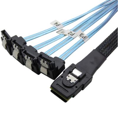 China Internal mini SAS server device 36PIN (SFF8087) TO 4*SATA 7PIN with latch breakout right angle cables for sale