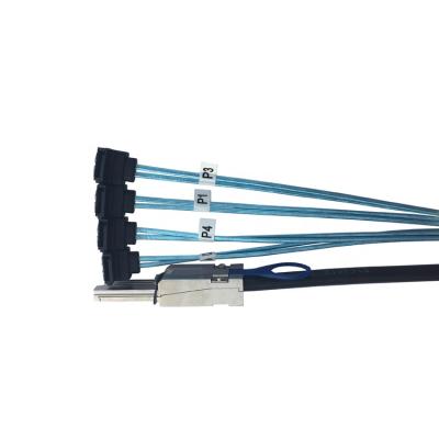 China Host Device Mini SAS Server / Controller 26Pin Male (SFF-8088) to 4 Angled SATA 7 Pin Female Data Cable for sale