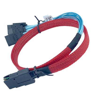 China High quality mini SAS server device sff-8087 to 4*sata cable for ready to ship in red mesh for sale