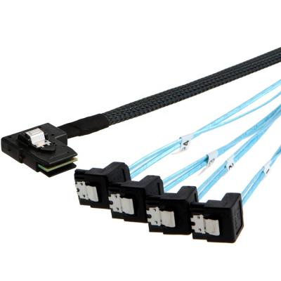 China Host Device Mini SAS / Controller (SFF-8087) 90 Angled 36Pin Male To 4*SATA Degree Target / Motherboard 7 Pin Female Extension Data Cable for sale