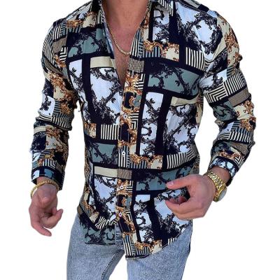 China Pre-sale anti-pilling new autumn men's clothing fashion sleeves long retro flower shirt slim personality pattern for sale