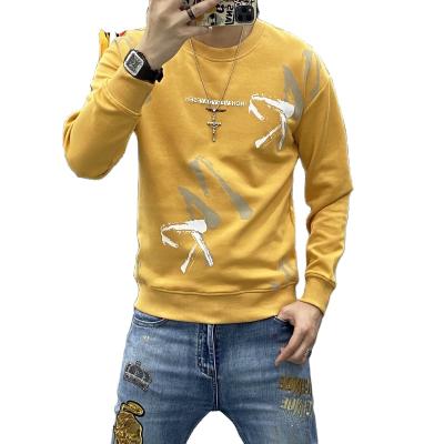 China Anti-wrinkle men's hoodie trend fashion bottom collar shirt long sleeve casual round T-shirt new 2021 autumn/winter South Korean slim top for sale