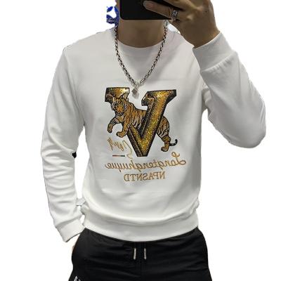 China Tiger Sequins Embroidered New Anti-wrinkle Hoodie Men's Autumn 2021 Long Sleeve Slimming Trend Simple Inner Top for sale