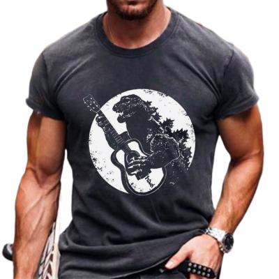 China 2021 summer men's short sleeve dinosaur fun print T-shirt fashion personality dark gray men's wear new border for sale