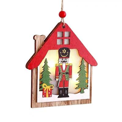 China Wooden Christmas Led Wood Crafts Ornament Hanging Christmas Nutcracker Tree Decoration Gifts for sale