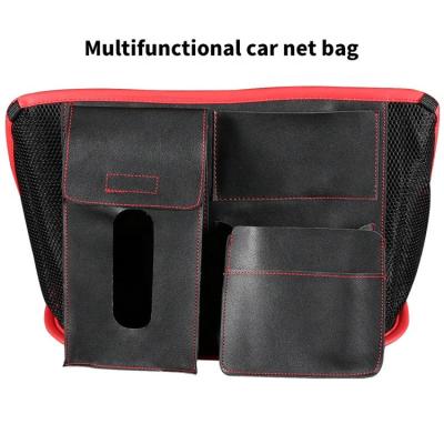 China Convenient Multifunctional Custom Car Backseat Organizer Leatherwear Storage Pocket Auto Net Bag for sale