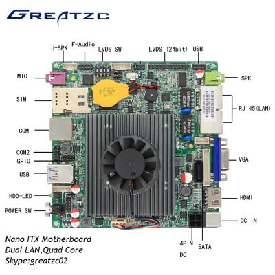 China De dubbele LAN Nano ITX Motherboard Bewerker van Celeron J1900 van de Vierlingkern met LVDS Te koop