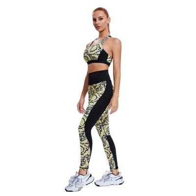 China Women One Color Breathable Clothing Sports Upper And High Waisted Workout Leggings Yoga Set JIN Fitness Custom Print for sale