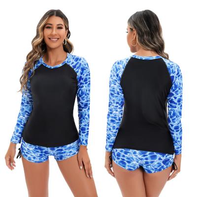 China Two Pieces OEM Breathable Surfsuit Belt Women's Two Piece Backless Long Sleeve Printed Sexy Swimwear for sale