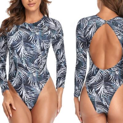 China OEM Swimwear Long Sleeve UV Guard Sun Protection Surfing Woman Breathable Rash Sexy One Piece Swimsuit Women for sale