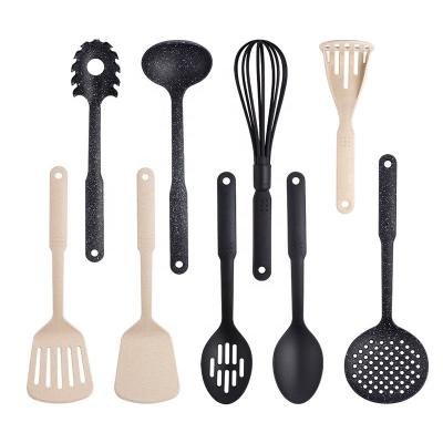 China Best Viable Low Price Porcelain 9 Piece Home Kitchen Shovel Spoon Cook Brown Nylon Kitchenware Set for sale