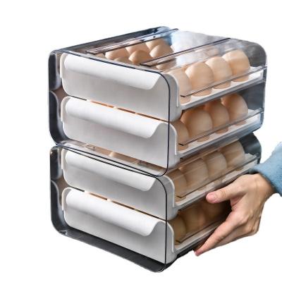 China Fresh Preservation 32 Compartment Large Capacity Egg Rack for Refrigerator Household Egg Caixa de armazenagem Multilayer Egg Storage Container for sale