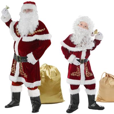 China Adult Christmas Santa Claus Cosplay Costume Beard Belt Hat Christmas Cosplay Costume Coat Pants Halloween Set Adults And Children Christmas Clothes for sale