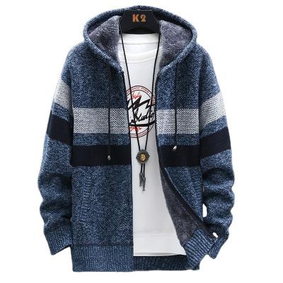 China New Anti-wrinkle men's casual jacket zipper hooded cardigan full knitted thick and velvet sweater men's sweater Hoodies for sale