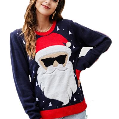 China 2021 New Round Neck Anti-Wrinkle Christmas Sweater Cute Knitted Loose Christmas Sweater Women for sale