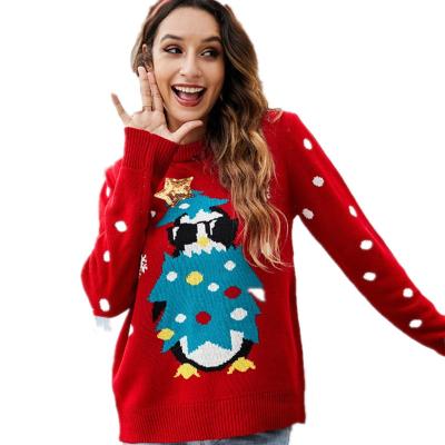 China 2021 Animal Christmas Sweater Women Long Sleeve O-neck Clothing Autumn And Winter Women Anti-wrinkle Sequin Pullover Sweater for sale