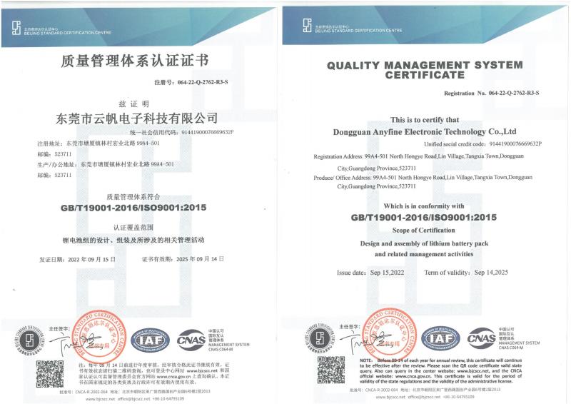 ISO9001 - Shenzhen Yunfan Power Technology Co., Ltd.