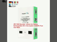 48V Wall Mounted  Lithium Ion Battery Rechargeable All In One System 5120kWh Pure Sine Wave