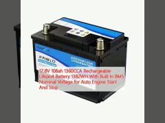 12.8V 108ah 1360CCA Rechargeable Lifepo4 Battery 1382WH With Built In BMS Nominal Voltage for Auto Engine Start And Stop