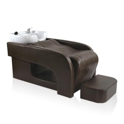 China Traditional Luxury Brown Salon Shampoo Hair Washing Hair Wash Bed With Basin for sale