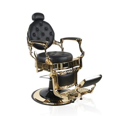 China European Popular Retro Vintage Black Gold Barber Shop Reclining Salon Chair for sale