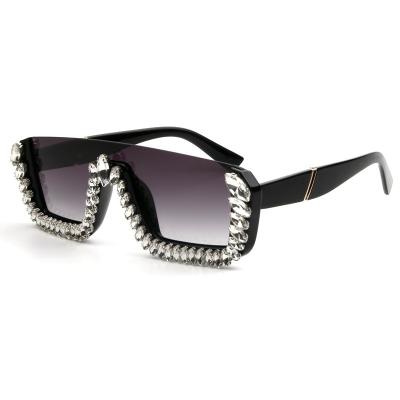 China Fashion Sunglasses Women Sun Glasses Women Semi Rimless Half Frame Rhinestone Diamond Sunglasses for sale