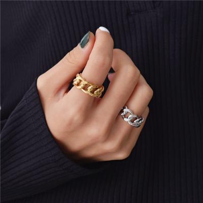 China HOTHICK 2019 2020 Gold Silver Color Chunky Chain Link Twisted Geometric Retro Trendy Jewelry For Women Vintage Open Resizable Rings for sale