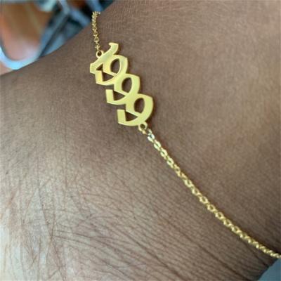 China Wholesale Gift 1980-2020 Stainless Steel Cadena Foot Chain Birthday Year Number Small Trendy Pendant Anklet Gold Jewelry for sale