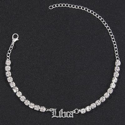 China Jewelry FASHIONABLE Luxury Bling Micro Pave Tennis Chain Anklet Iced Out CZ Zircon Constelations Zodiac Sign Anklets for sale