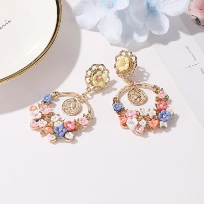 China 2021 TRENDY Korean Women Flower Pear Circle Dangle Earrings for sale