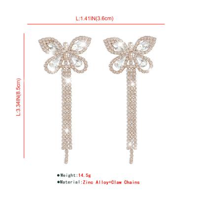 China TRENDY Ladies Fashion Bling Earrings Trend Hanging Gold Butterfly Tassel Drop Earrings 2021 For Girls for sale