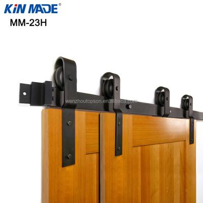 China Decoration Single Track Bypass Sliding Barn Door Hardware Bent Hanger Bypassing System for sale