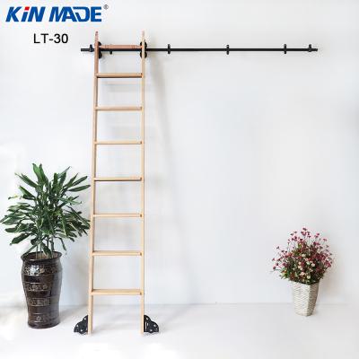 China Modern Kinmade Industrial Black Living Room Home Office Kitchen Steel Sliding Wine Cabinets Rolling Bookcase Ladder Hardware Track Kit for sale