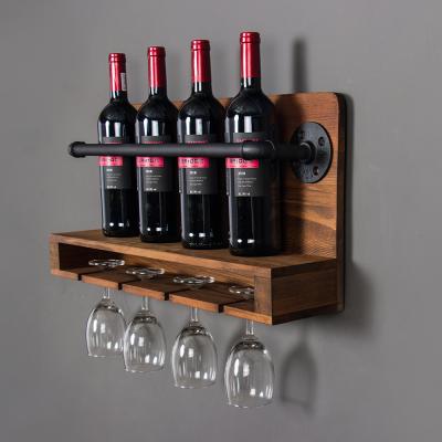 China DIY Adjustable Industrial Rustic Style Wall Mounted Pipe Wine Racks (Others) With 4 Rods Glass Holder for sale