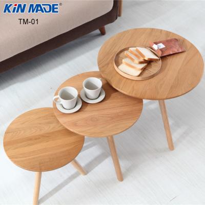 China Solid Wood Cafe Bar Coffee Table (Height) Side Adjustable Table Three Piece Indoor Seat Set Modern Kinmade Oak Wood Living Room Furniture for sale