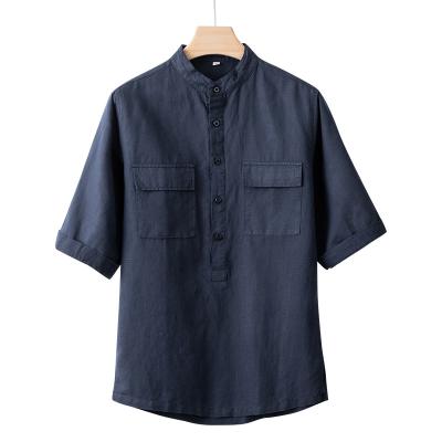 China Breathable Men's Shirt Plain Pure Canvas Linen Shirts For Men Short Sleeve 100% Canvas Shirts for sale