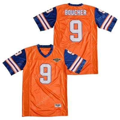 China Breathable Wholesale Men's Waterboy #9 Bobby Boucher Adam Sandler Mud Dogs Movie Football Jersey Stitched Orange With Blue Sleeves for sale