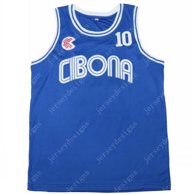 China Breathable Mens Drazen Petrovic 10 Cibona European Blue Basketball Jersey Stitched for sale